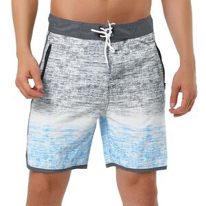 Summer Printed Drawstring Color Block Swim Beach Shorts Board shorts Gray Blue